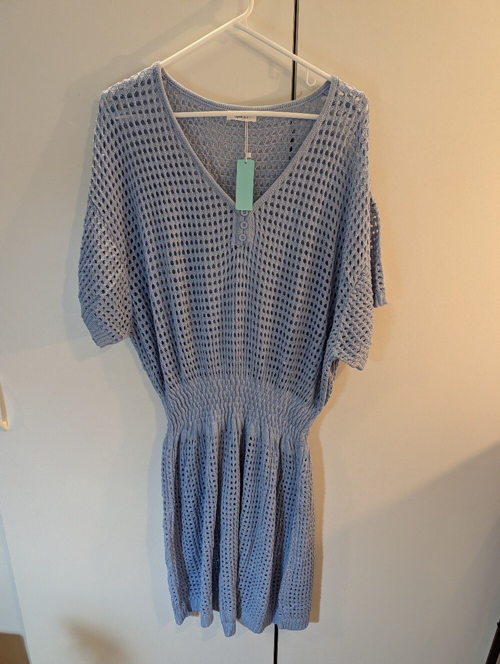 Aqua Eve Woman's 18W Light Blue Crochet Knit V-Neck Swim Cover Up NWT